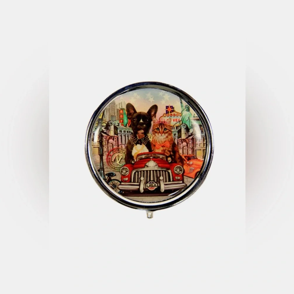 Nicole Lee USA Print Metallic Circular Small Pill Case
